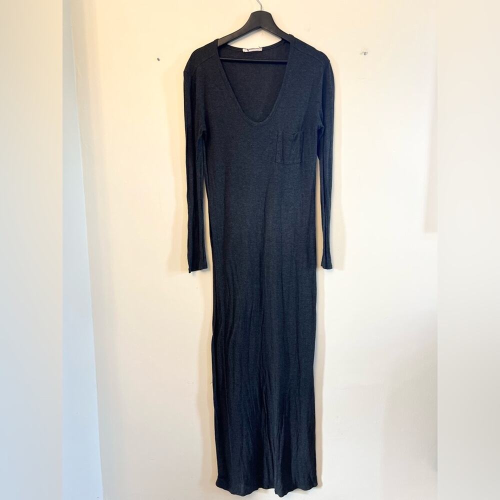 Alexander Wang T grey scoop neck long sleeve maxi dress pocket lightweight artsy